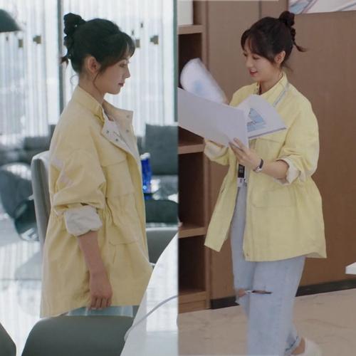 乌鸦小姐与蜥蜴先生邢菲姜小宁同款衣服休闲收腰风衣破洞牛仔裤女