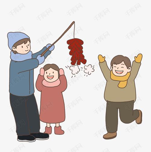 2019新年习俗放鞭炮手绘插画免抠元素下载