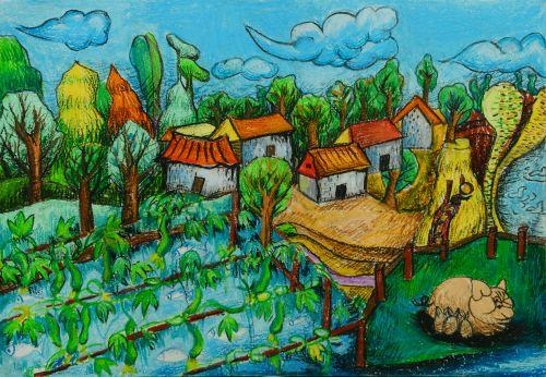 我的家乡儿童绘画图片