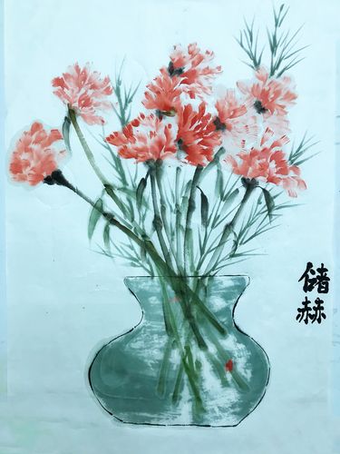 小白帆国画～画一束永不凋谢的康乃馨送给妈妈