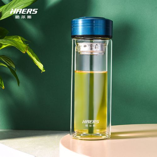 哈尔斯双层玻璃杯 夏天男女士便携茶杯高档透明耐摔
