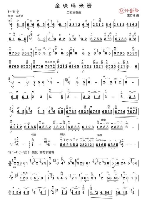 二胡独奏谱《金珠玛米赞》