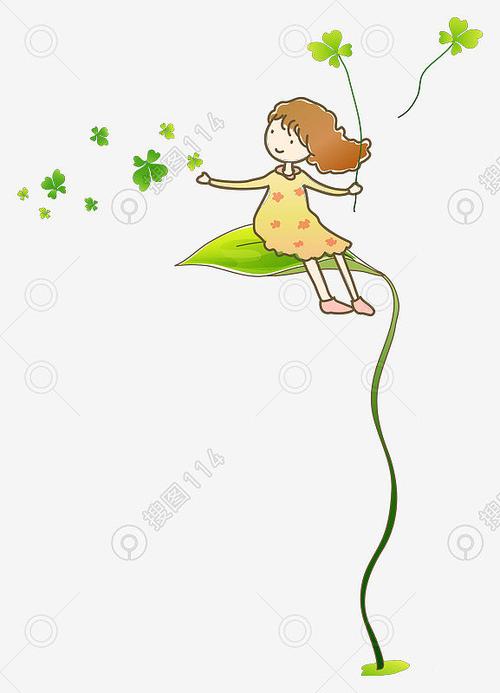 卡通女孩幸运绿色四叶草