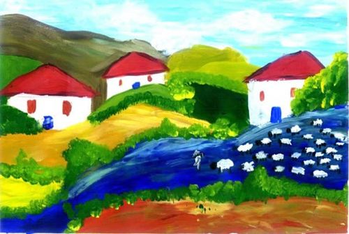 美丽的家乡风景儿童画