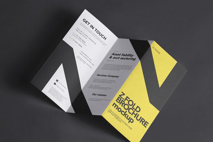 折叠页宣传册样机z-fold psd brochure mockup