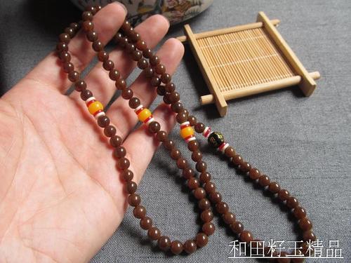 优惠价 新疆和田玉糖玉108颗7毫米圆珠手链 六字真言佛珠手串
