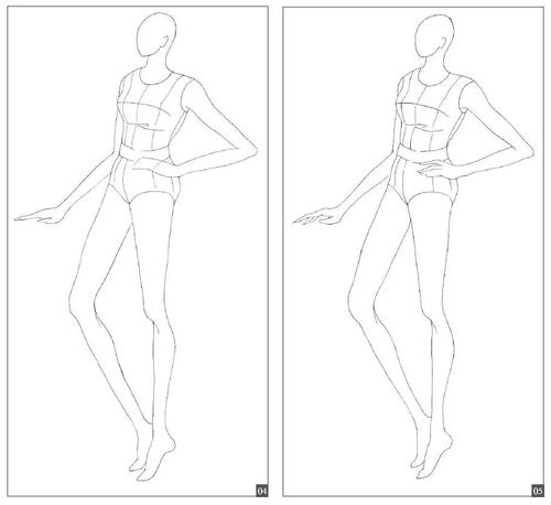 女性侧面站姿动态绘制表现