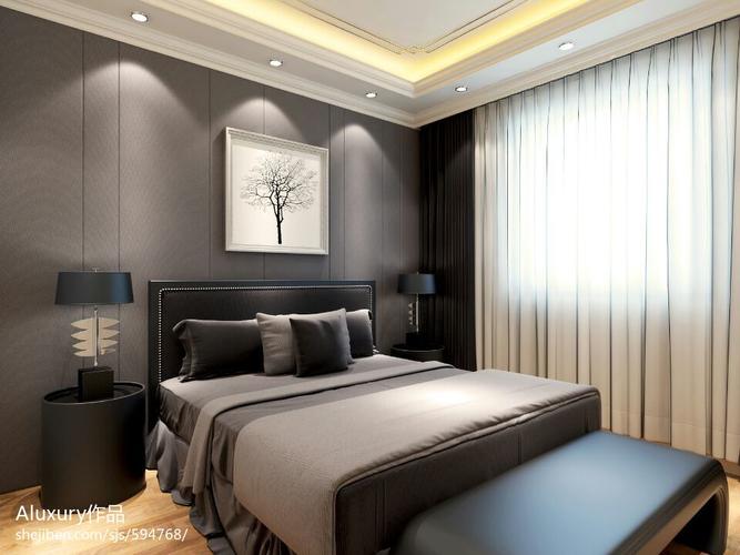 现代卧室时尚质感卧室床头背景墙效果图