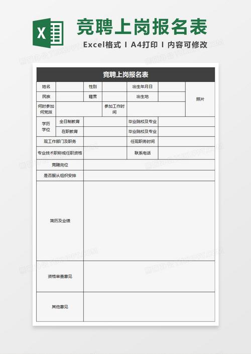 竞聘上岗报名表excel模板