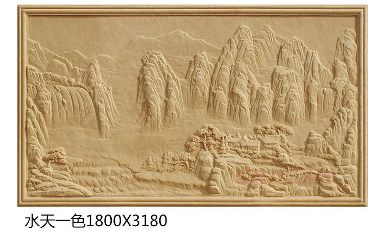 砂岩浮雕背景墙石雕壁画迎客松山水浮雕沙雕壁饰松鹤图
