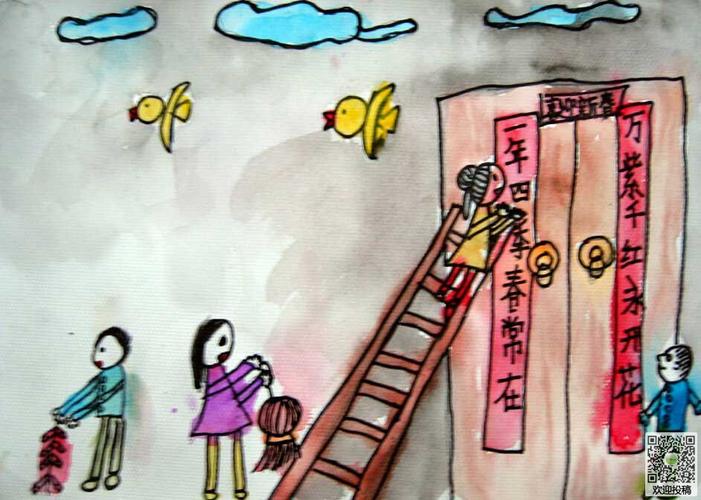 迎新年过春节儿童画-喜迎新春图片