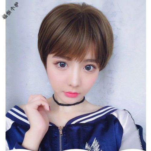网红超短发假发女韩版帅气圆脸黑色学生空气薄刘海蓬松自然全头套 深
