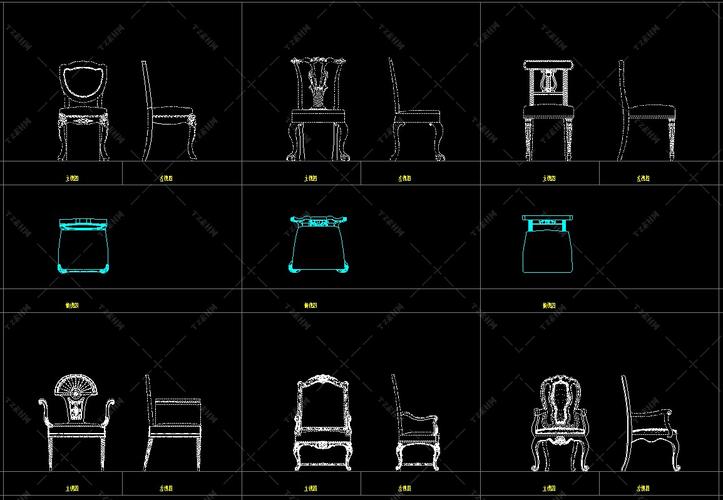 欧式风格家具三视图cad施工图素材