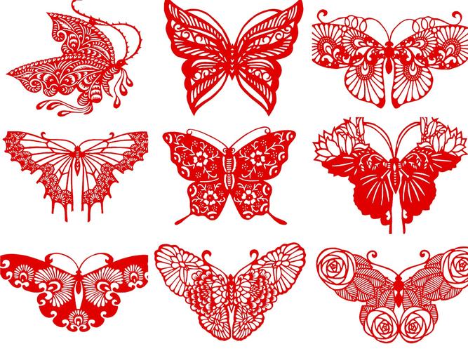 百色传统手工窗花蝴蝶儿童教学剪纸作品图玻璃窗墙壁镂空贴纸画