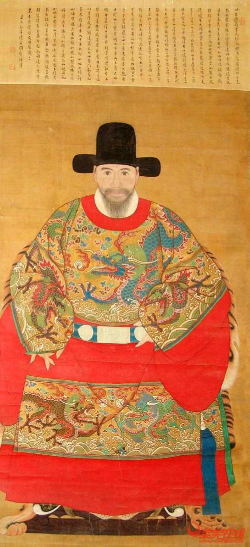 明人画李成梁像轴,首都博物馆藏.蟒衣玉带!