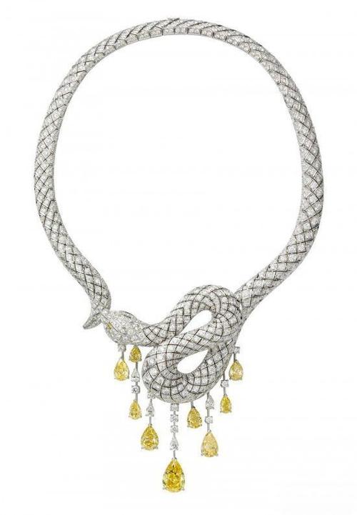 cartier volupte蛇形黄钻项链.