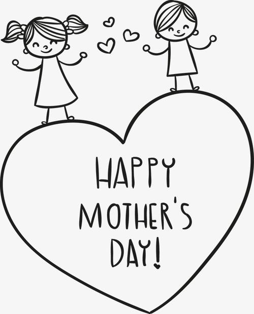 矢量线稿卡通画母亲节