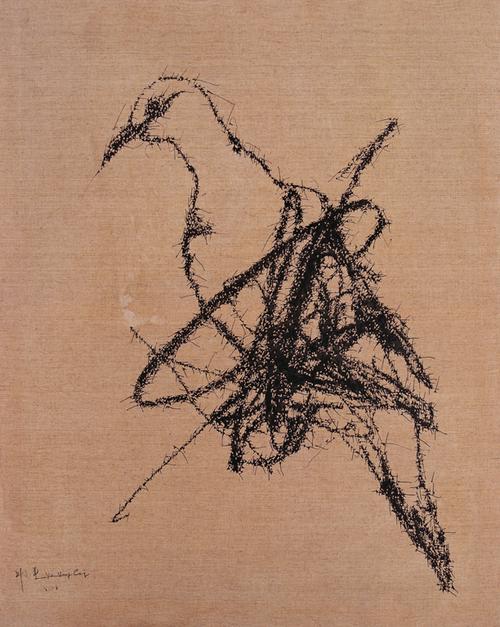 叶永青   画鸟 作品尺寸:100×80 cm 创作年代:2005年作 材质形质:布