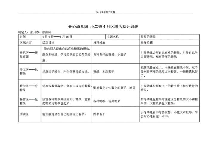 开心小班区域活动计划表.doc