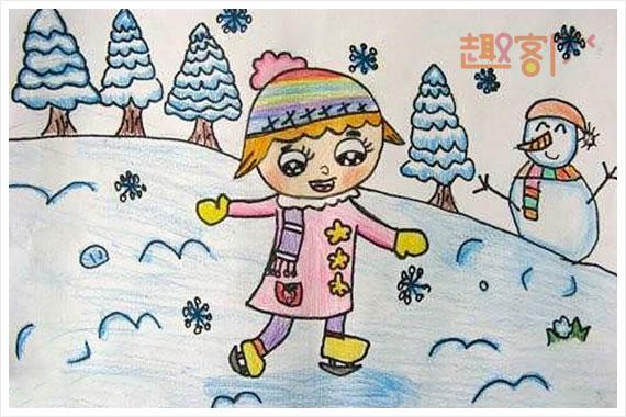 小学生二年级优秀的绘画作品,冬天的风景.