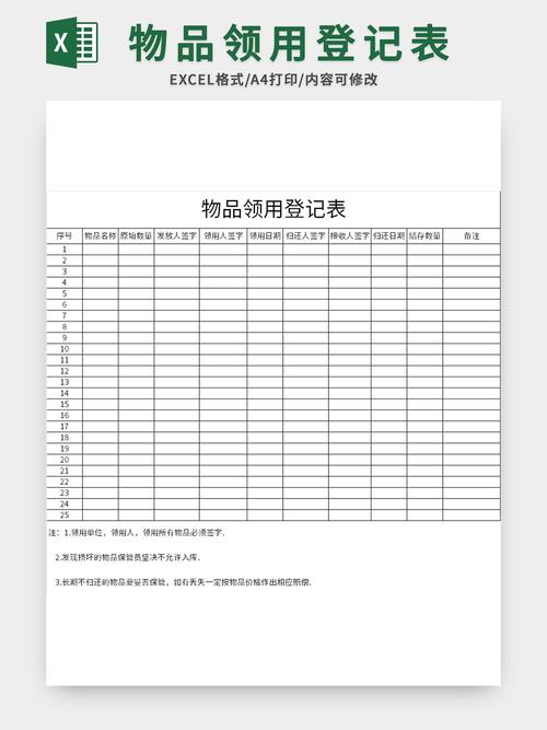 企业常用物品领用登记表excel模板
