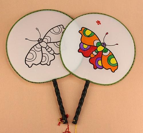 制作材料 diy 圆扇绘画绢布扇子描线宫扇幼儿园美术 儿童空白团扇