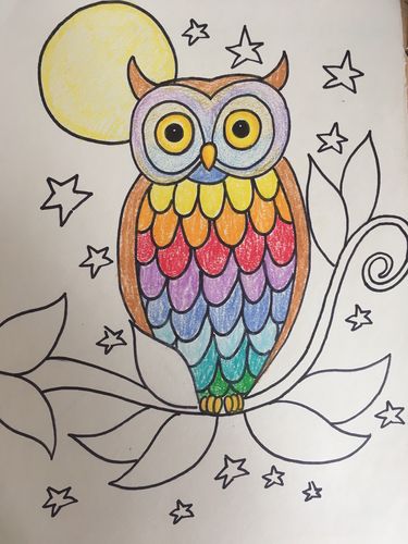 儿童画步骤图之猫头鹰