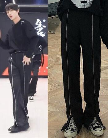 时代少年团丁程鑫同款裤子休闲直筒坠感拉链小众设计感时尚休闲运动裤