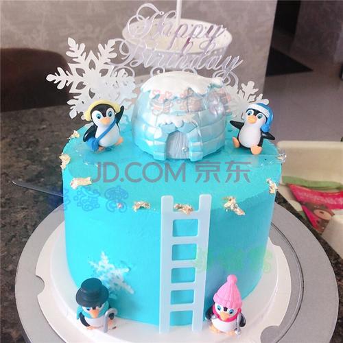 小企鹅生日蛋糕创意儿童圣诞节滑雪冰雪主题雪地场景同城全国北京上海