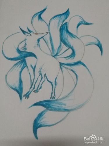 1 先用铅笔画出九尾狐头,灵睿的耳朵尖尖的, 2 再画出灵狐的娇小身材