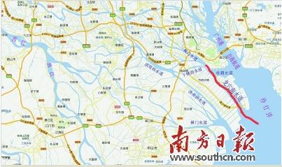 龙穴南水道3000吨级航道工程地理位置示意图.广东省航道局供图.