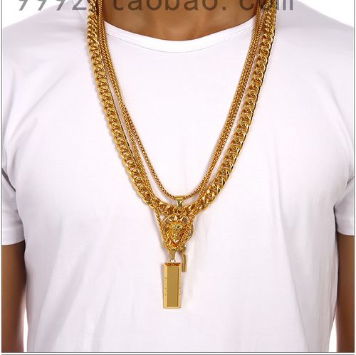 欧美日韩supreme18k金gd同款hiphop嘻哈方块吊坠项链饰品男女情侣