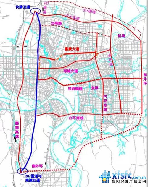 不东津新区南北轴线相接,跨襄阳火电厂与用铁路,设余家湖亏通不老g207