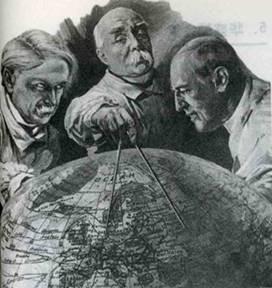 高中历史选修三地图册一战三巨头围绕地球仪瓜分世界图片