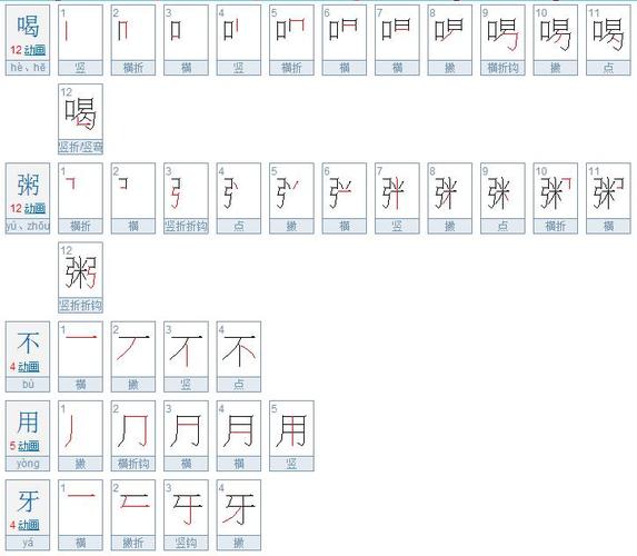 请问喝粥不用牙共多少笔画