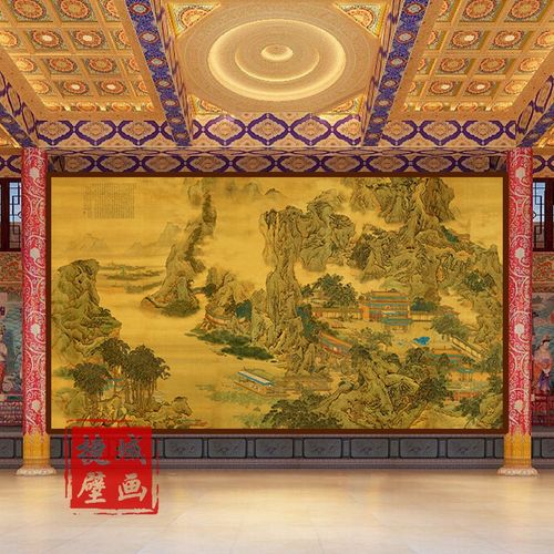 古典阿房宫图壁画壁纸古代亭台楼阁宫殿琼楼山水国画背景墙纸定制