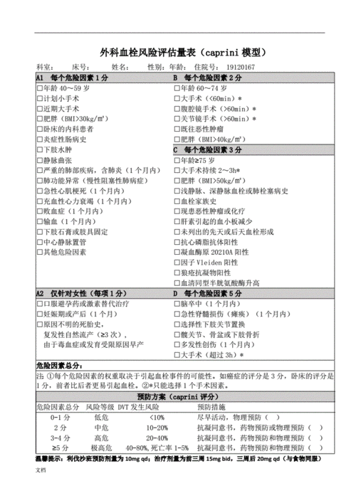 血栓风险评估量表(caprini和padua).docx 15页