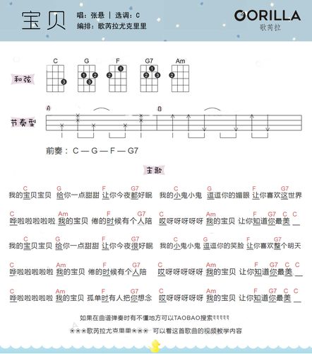 好啦,最后将这首《宝贝》尤克里里简谱送给大家,喜欢的可以收走练习