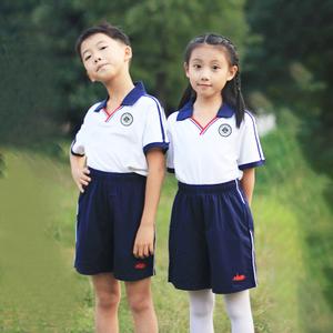 广州市海珠区公立小学生校服纯棉夏装短袖t恤短裤套装可定制校徽