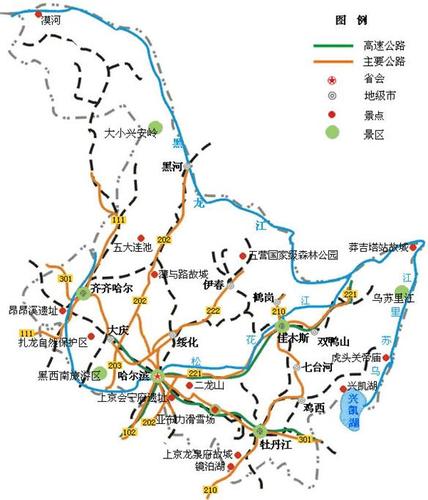 黑龙江旅游交通示意图
