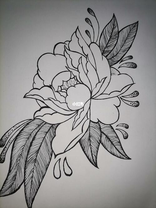 黑白装饰画《牡丹图》_装饰画_牡丹_绘画_纹身_文化