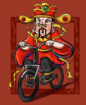 原创涂鸦骑车的小财神