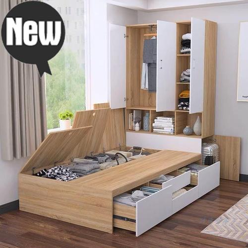 简约连体实木床柜卧榻次卧一体次组合衣柜现代书房套装卧室床m榻