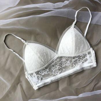 背细带舒适冰丝三角杯内衣低背隐形度假文胸白色蕾丝面s适合70a70b70c