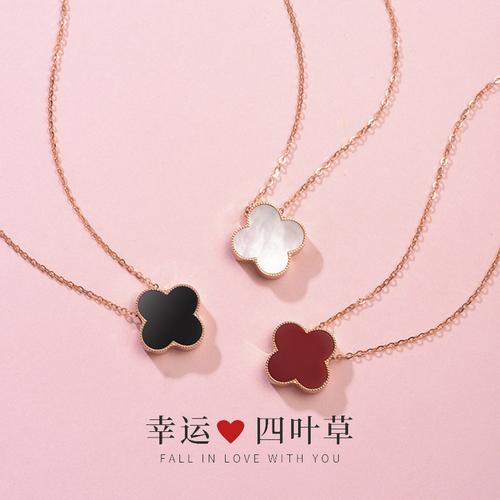 四叶草项链18k白金彩金吊坠纯银锁骨2020新款项链