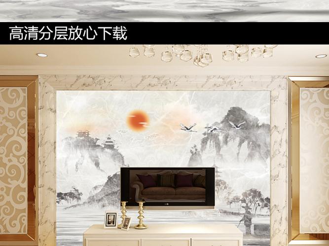水墨山水大理石电视背景墙