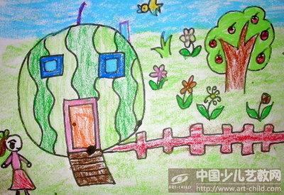西瓜房子儿童画