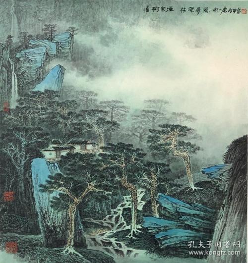 纪小虎《隐居深林》国画山水画 斗方 名家真迹 兴艺斋保真收藏