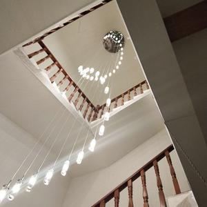 led复式楼梯灯水晶长吊灯
