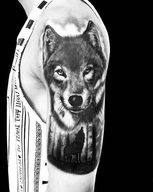 写实大臂狼纹身图案